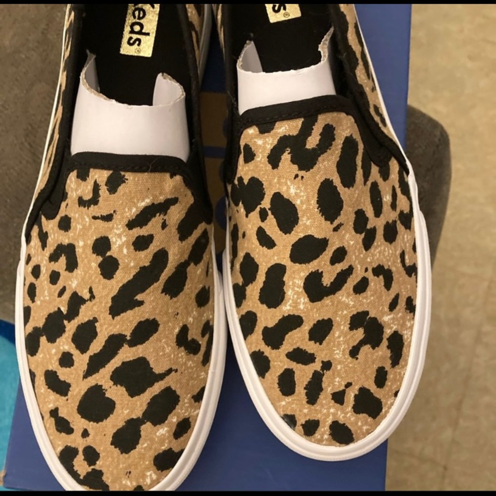 Keds double decker leopard tan slip ons